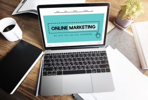 Online marketing on a website shown in a laptop screen